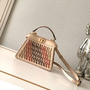 Fashionable multi-color woven leather handbag