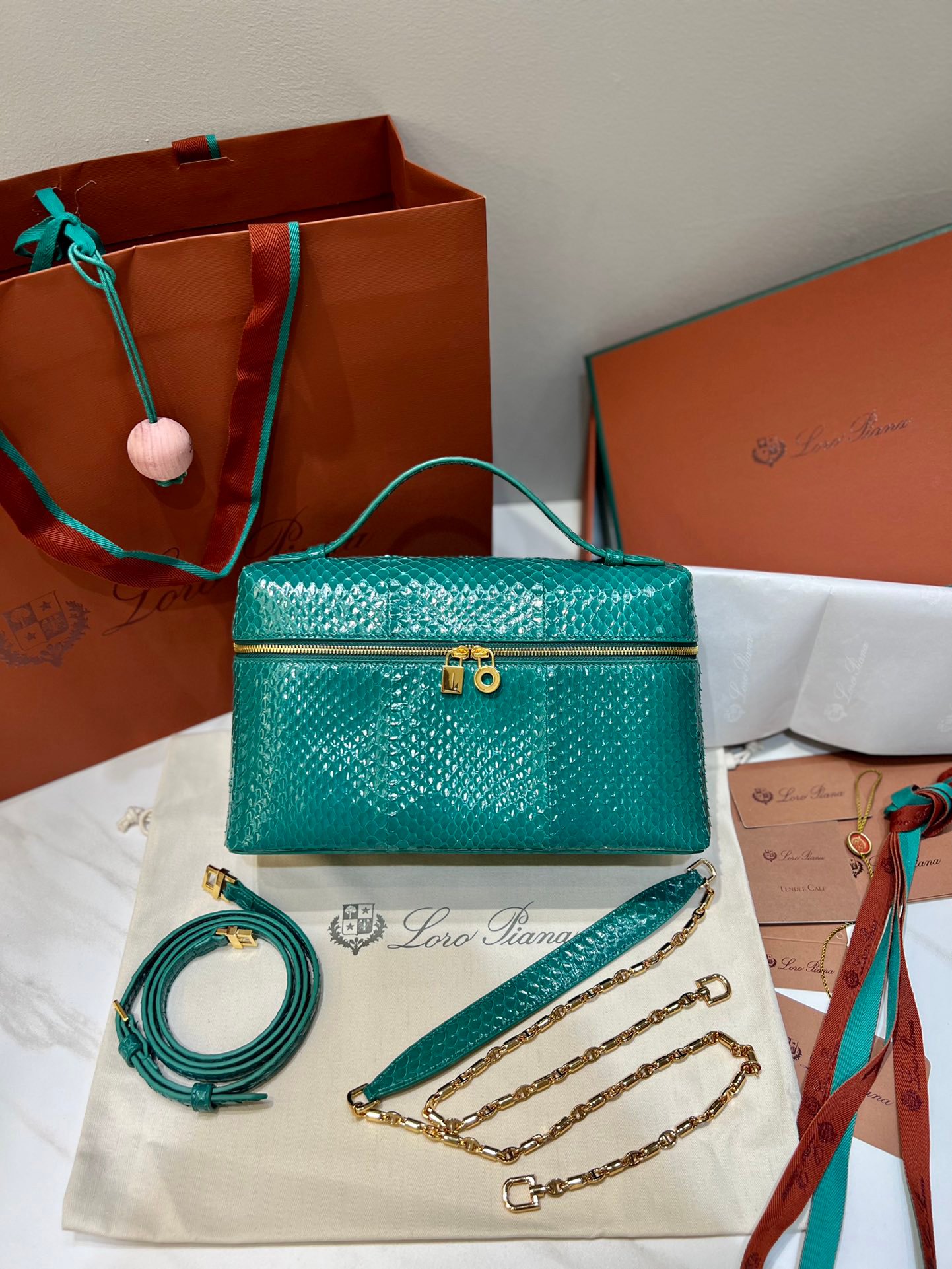 L27 Water Snake Skin Green Gold Studs Series Crossbody Bag