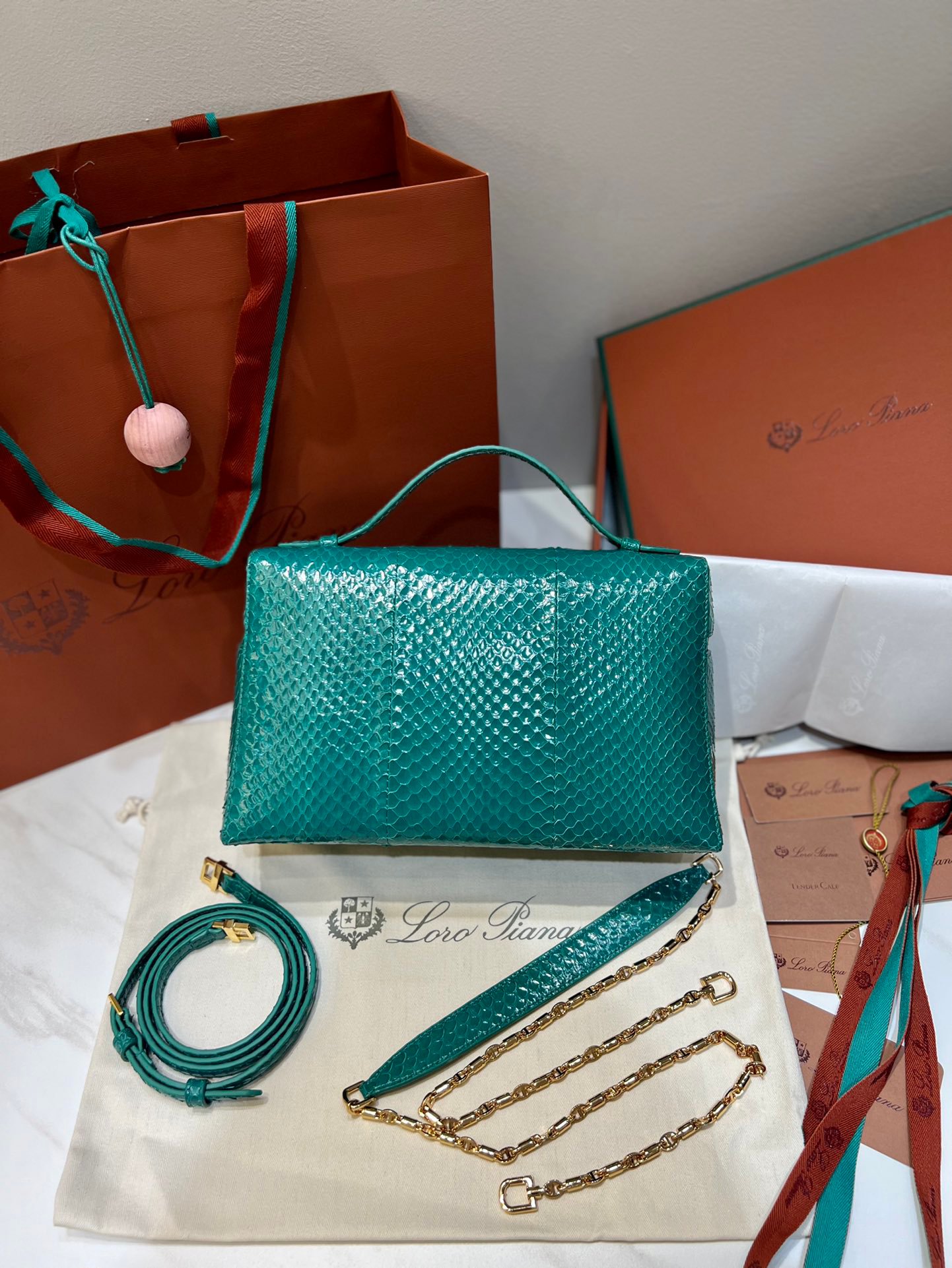 L27 Water Snake Skin Green Gold Studs Series Crossbody Bag - 图片 3