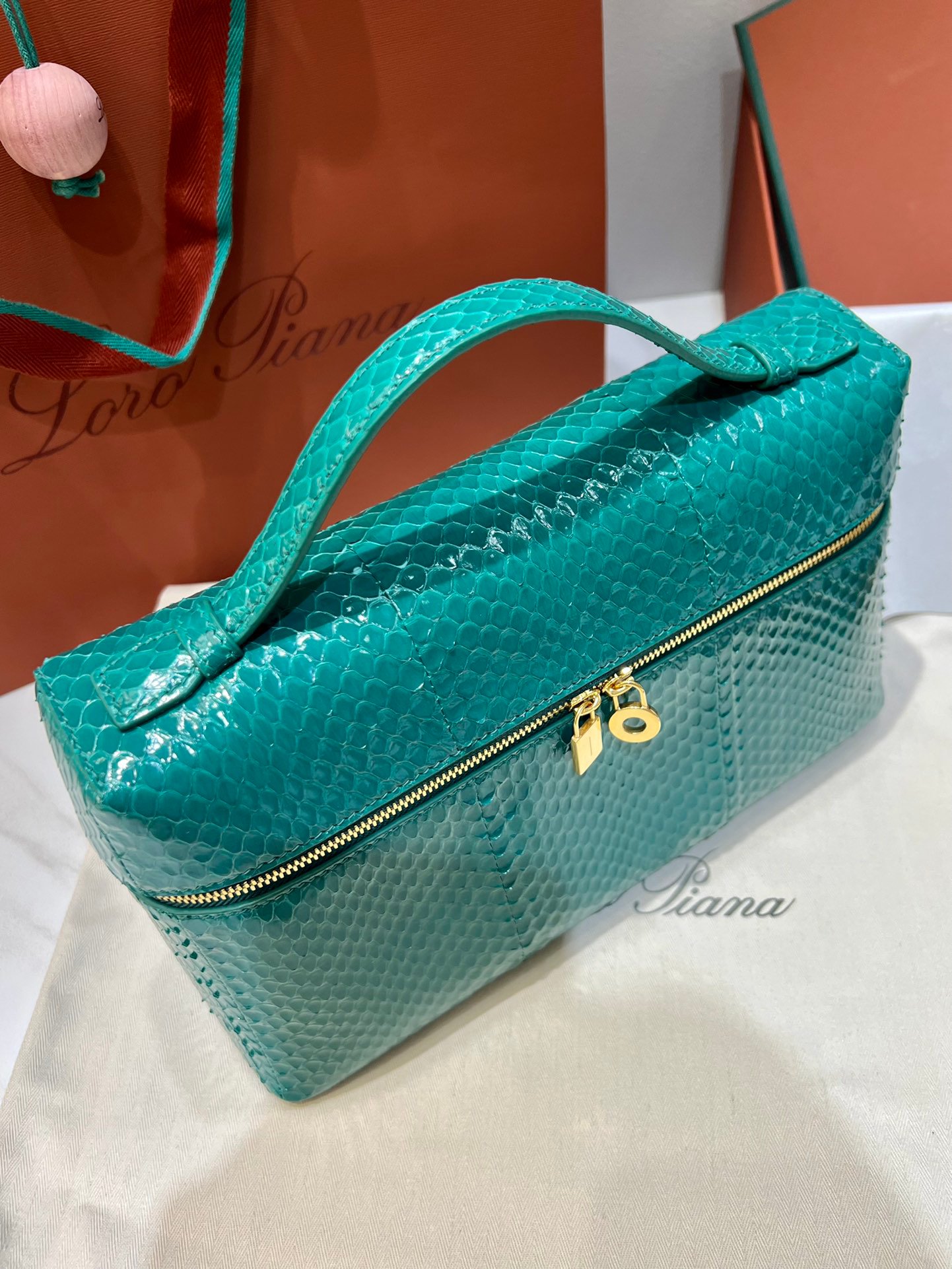 L27 Water Snake Skin Green Gold Studs Series Crossbody Bag - 图片 6