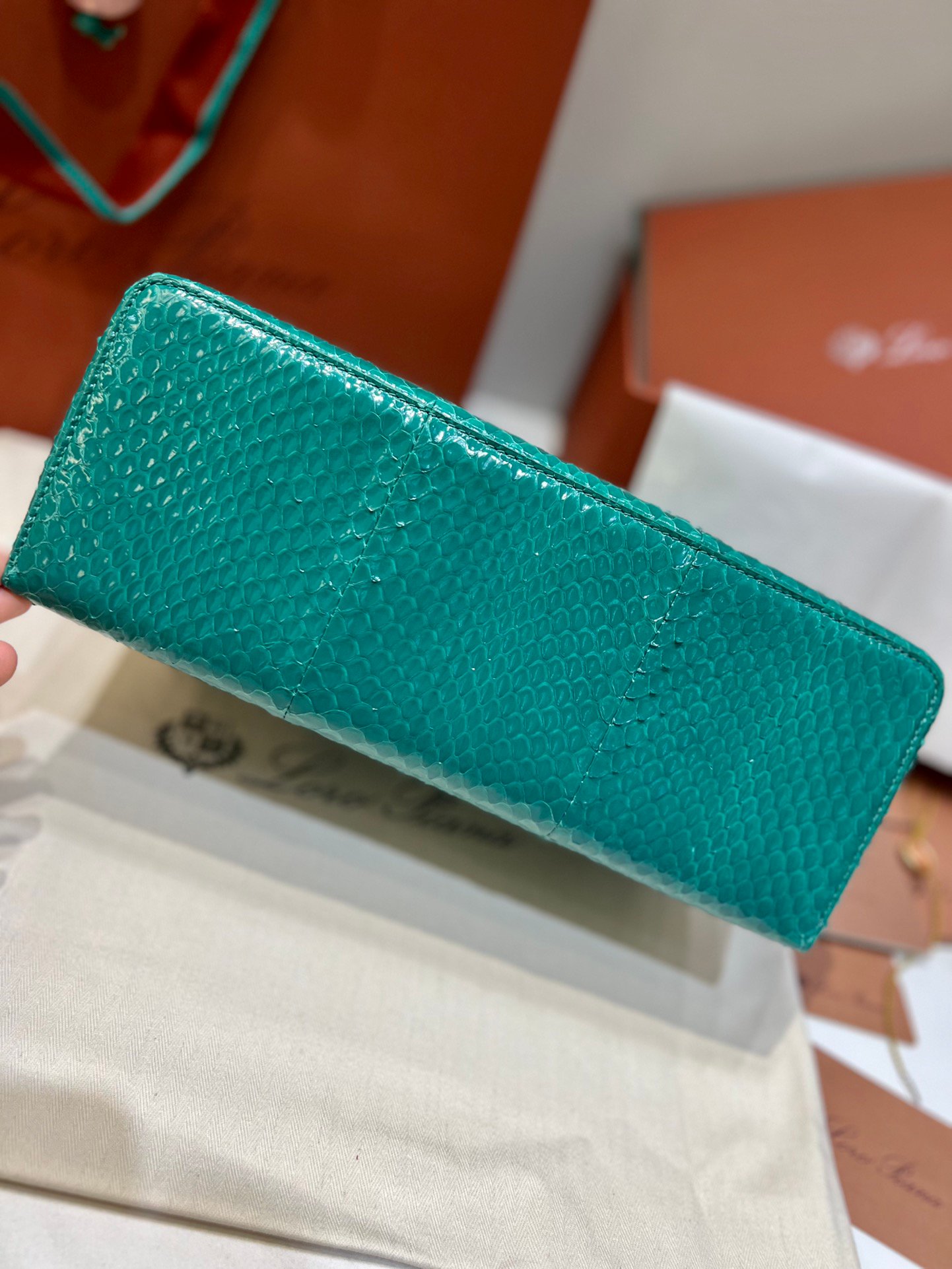 L27 Water Snake Skin Green Gold Studs Series Crossbody Bag - 图片 7