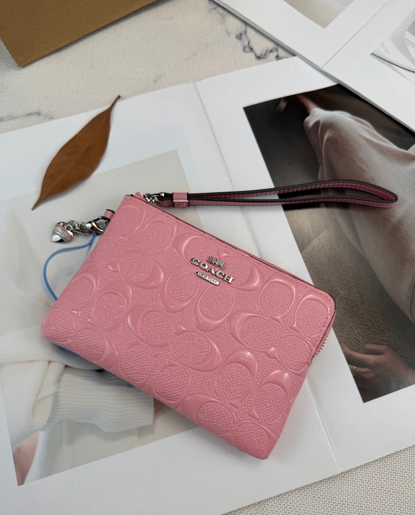 COACH CP483 pink patent embossed change handbag - 图片 3