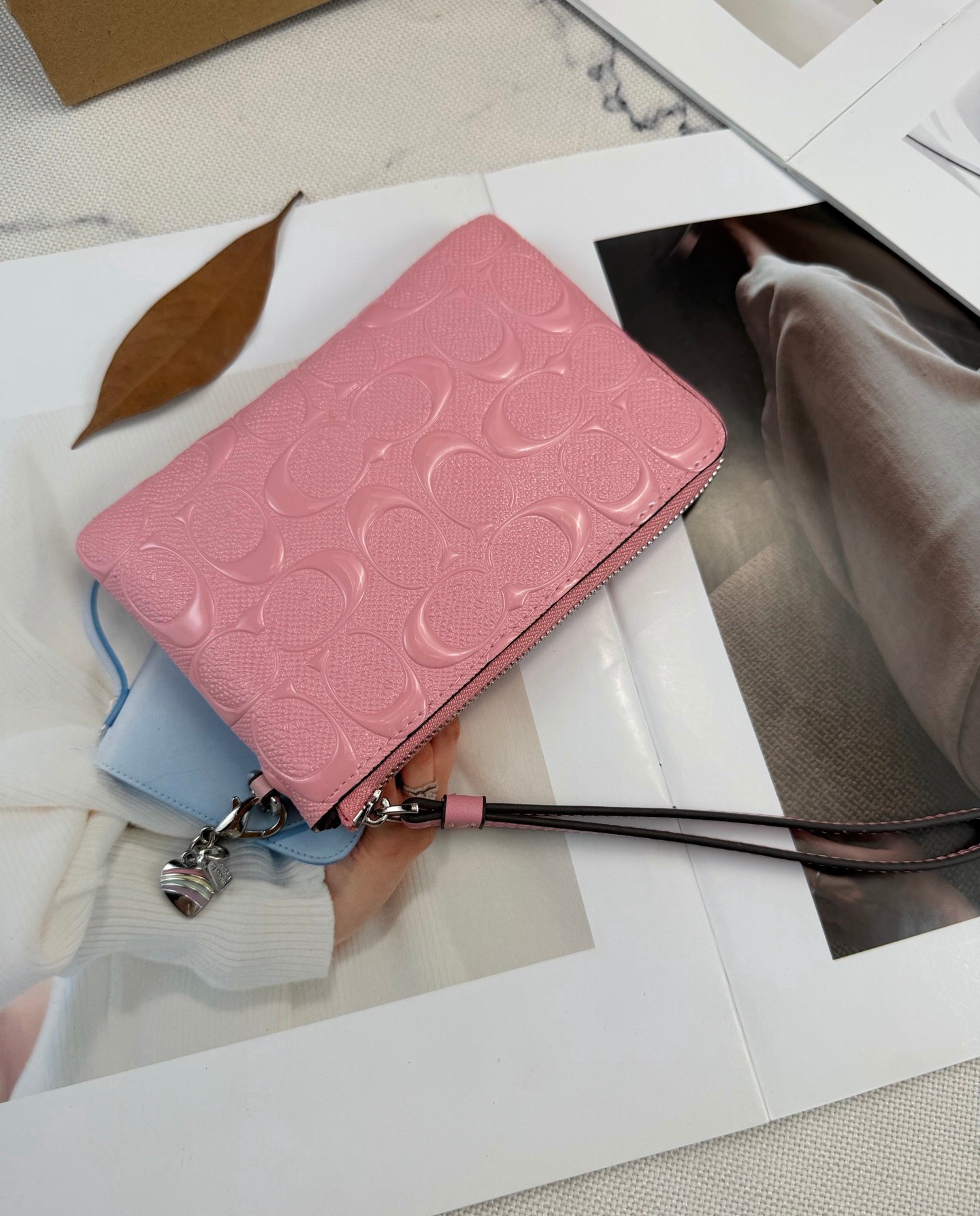 COACH CP483 pink patent embossed change handbag - 图片 4
