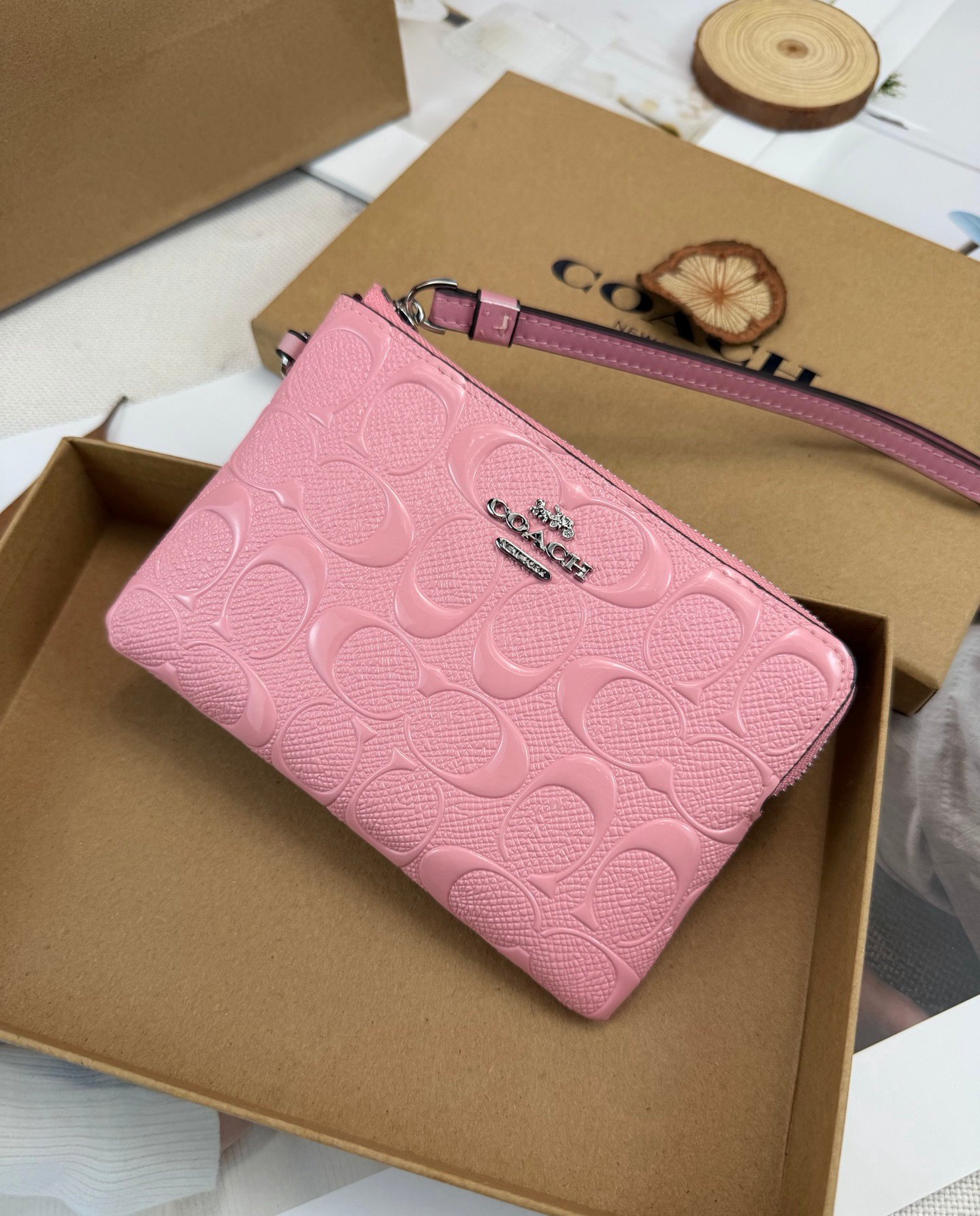 COACH CP483 pink patent embossed change handbag - 图片 5