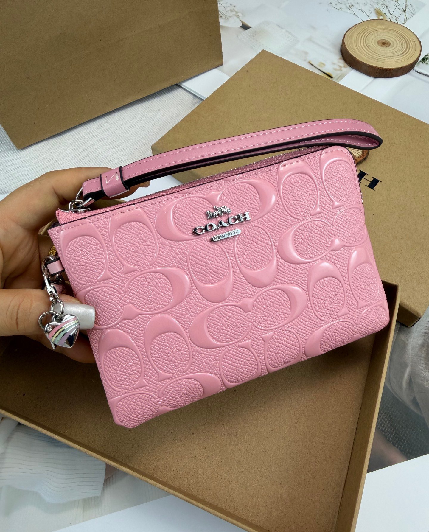 COACH CP483 pink patent embossed change handbag - 图片 6