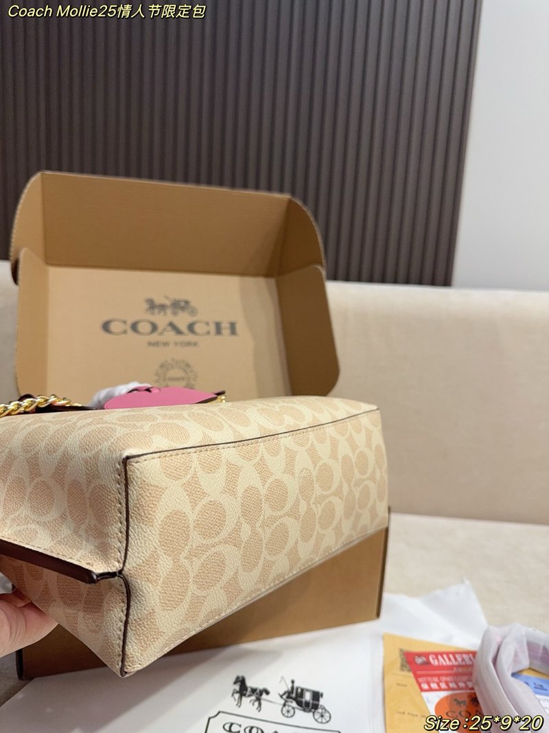 Coach Mollie25 Valentine's Day Limited Tote Bag Classic C-stripe coated canvas pink leather trim - 图片 9